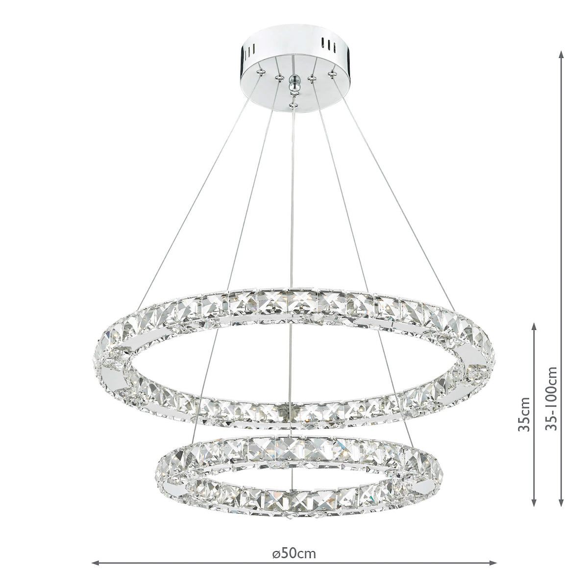 Roma 2 Tier Pendant Polished Chrome Crystal LED<br>Crystal