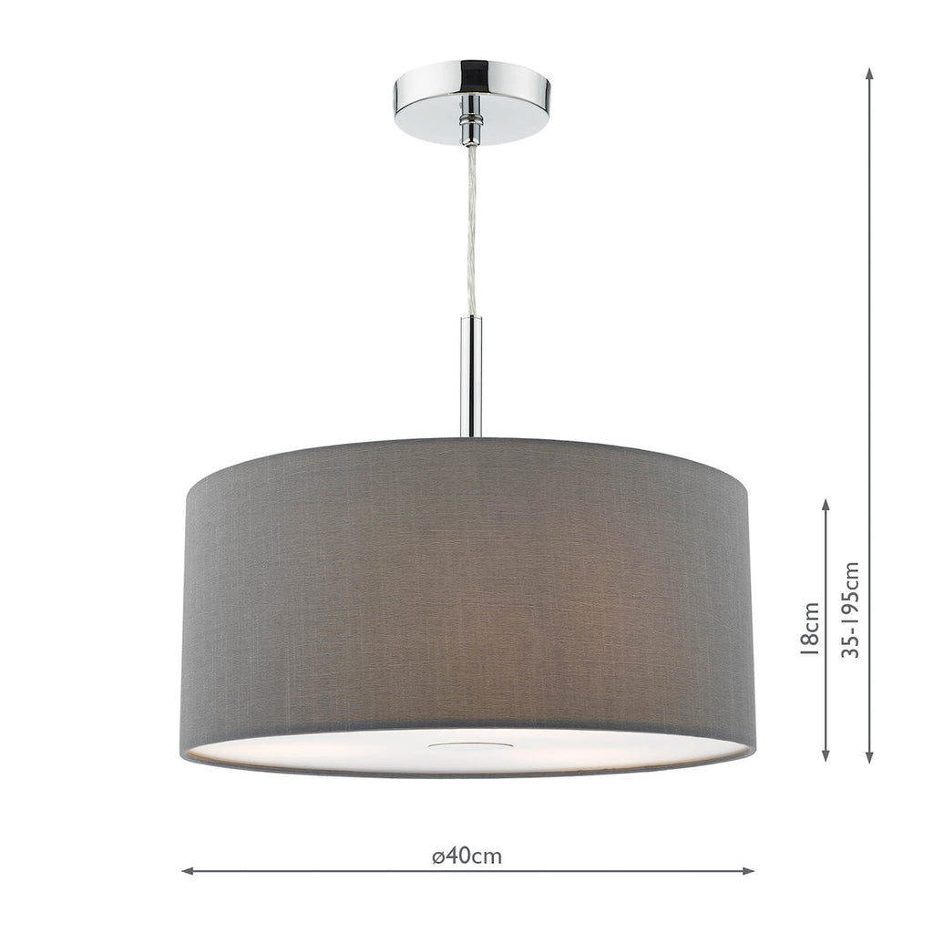 Ronda 3 Light Pendant With Slate Grey Shade And Diffuser 40cm<br>Grey