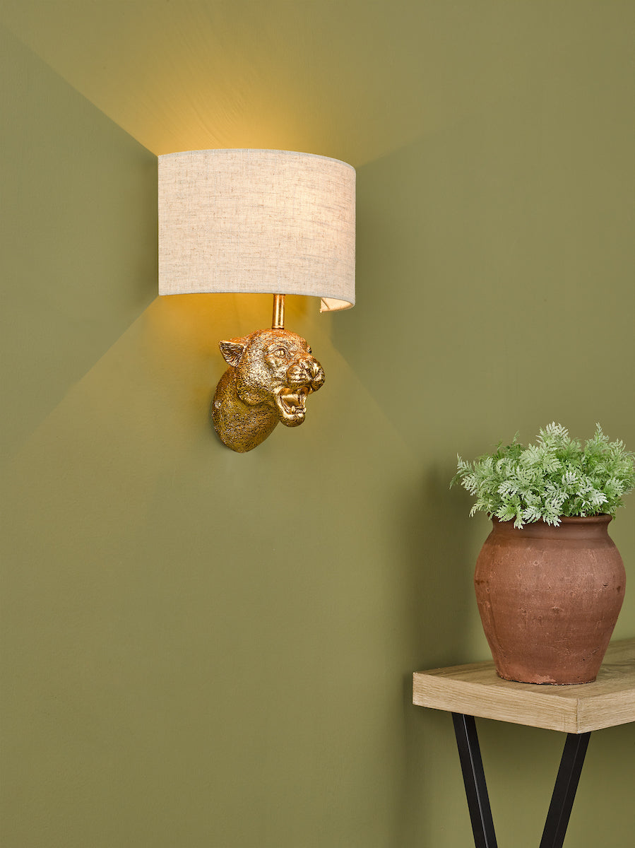 Ruri Leopard Wall Light Gold With Shade <br>Matt Gold