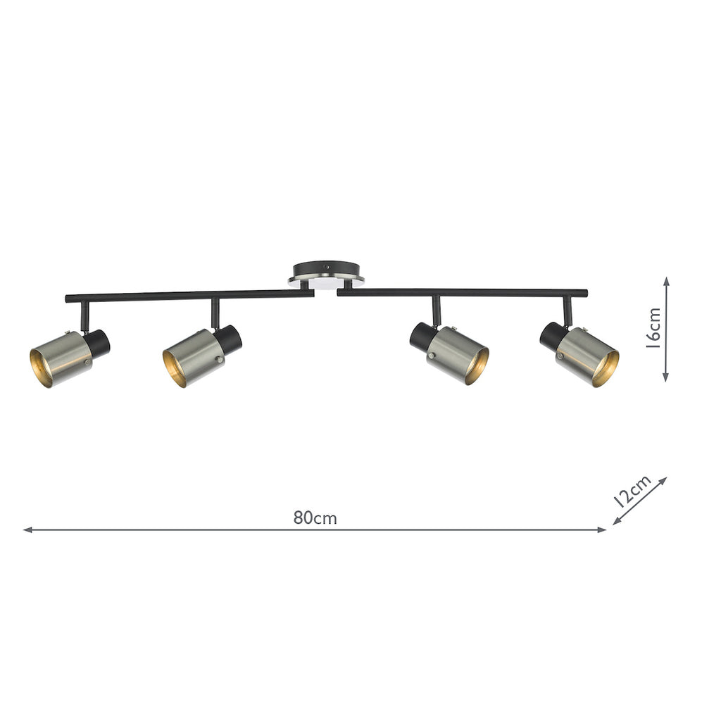 Ryan 4 Light Bar Spotlight Brushed Nickel Matt Black<br>Brushed Nickel