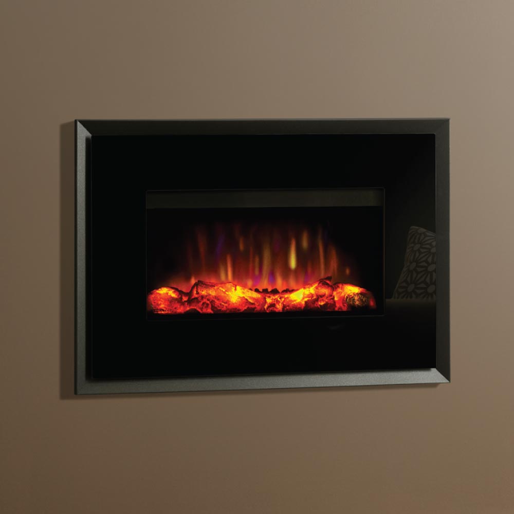 Gazco Riva2 670 Electric Fire Frame - Evoke Steel in Black Glass / Graphite Back