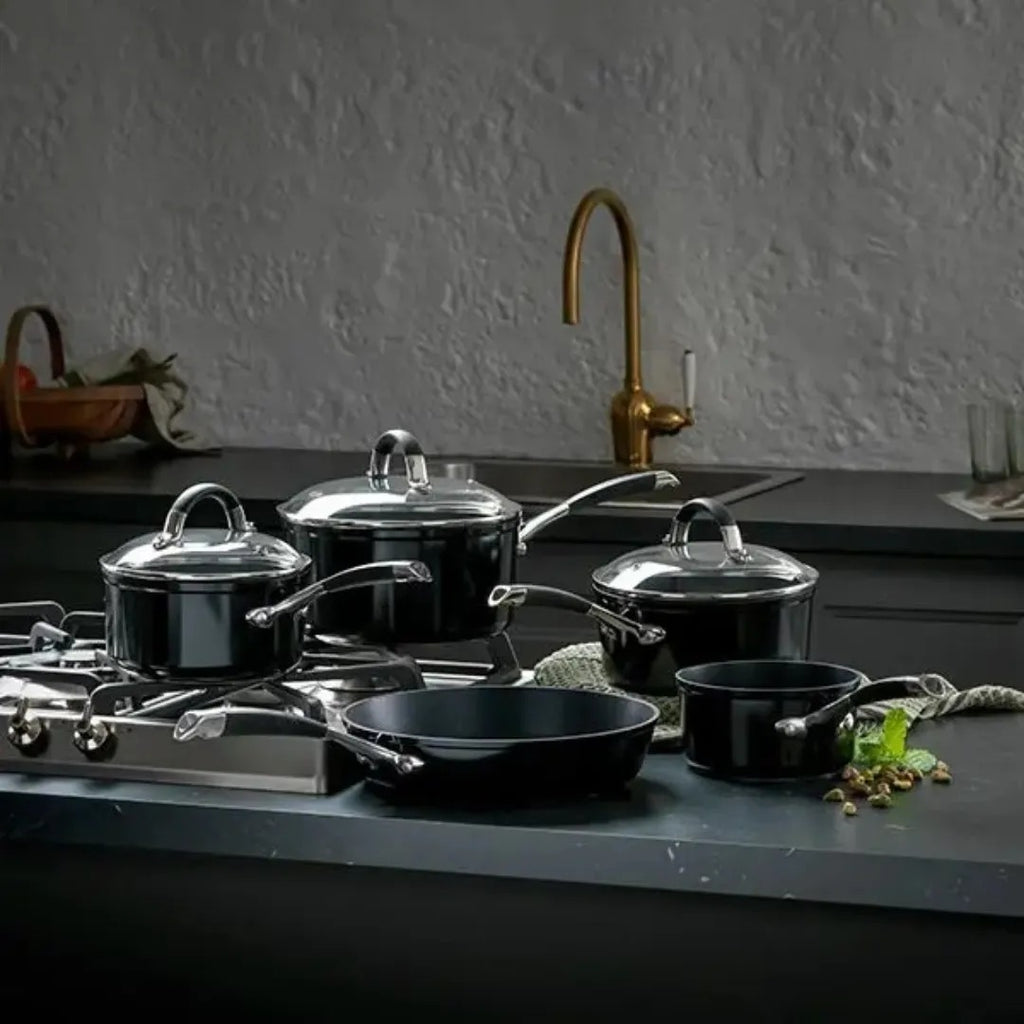 Stellar S3C1B Forged, 5 Piece Saucepan Set, Non-Stick, Black