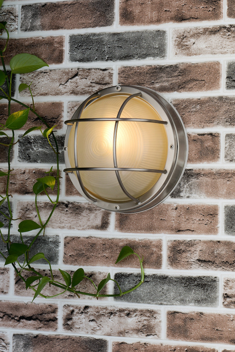Salcombe Round Outdoor Wall Light Stainless Steel Glass IP44<br>Polished Stainless Steel