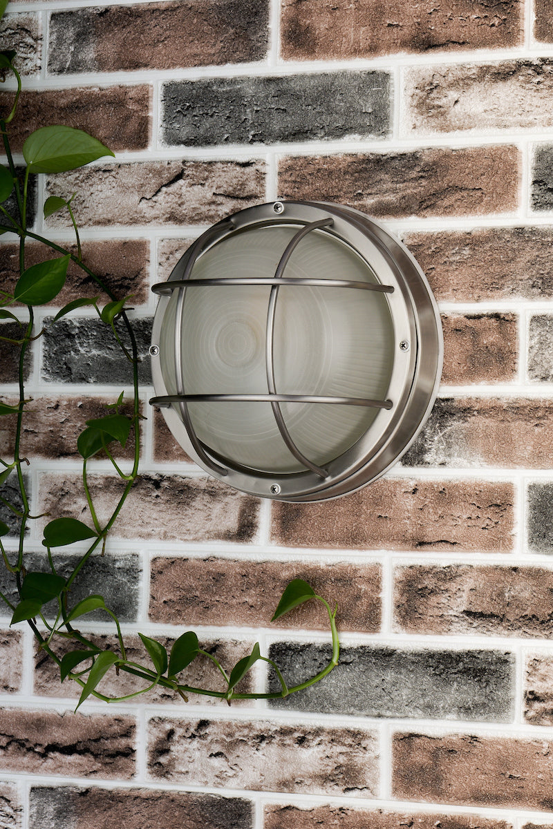 Salcombe Round Outdoor Wall Light Stainless Steel Glass IP44<br>Polished Stainless Steel