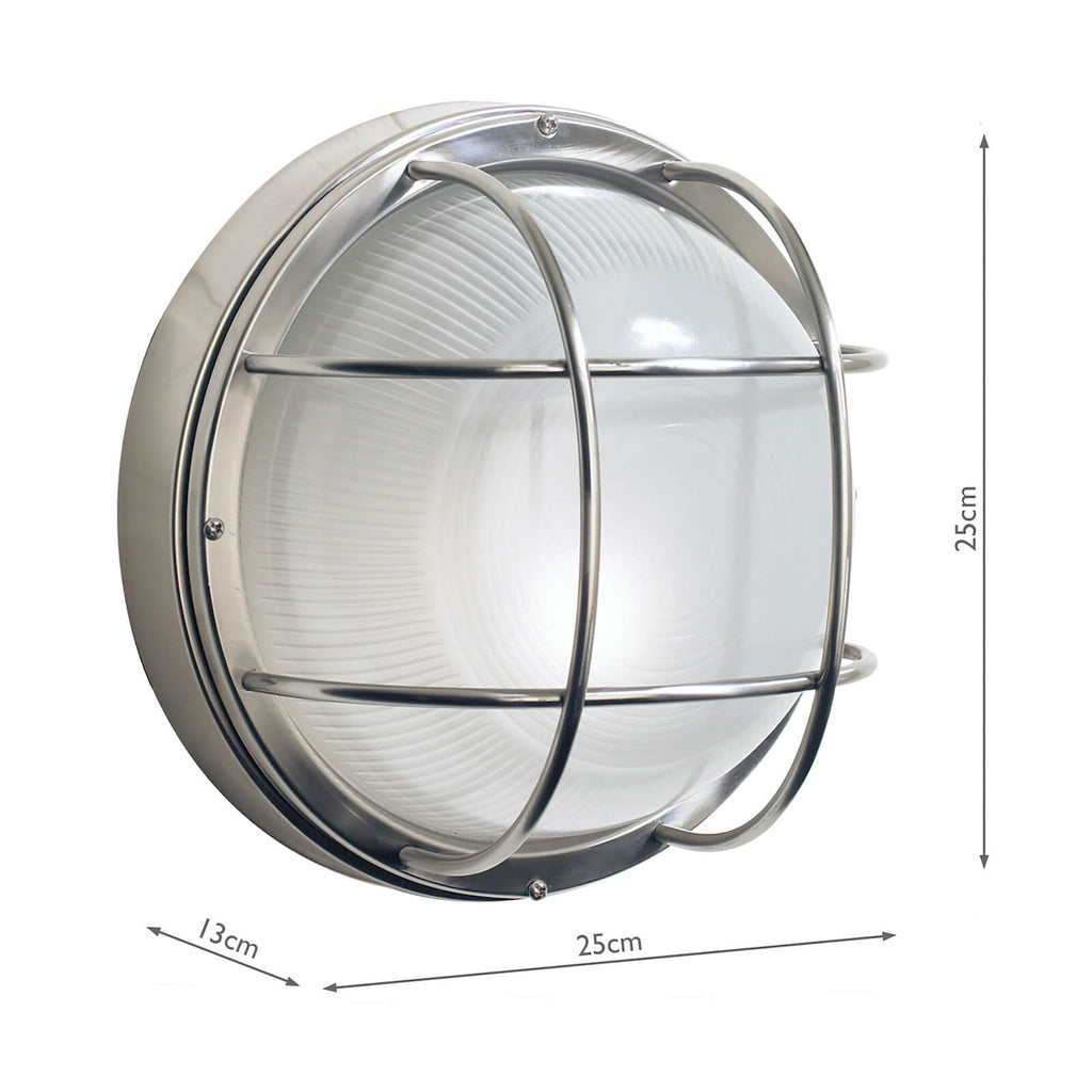 Salcombe Round Outdoor Wall Light Stainless Steel Glass IP44<br>Polished Stainless Steel