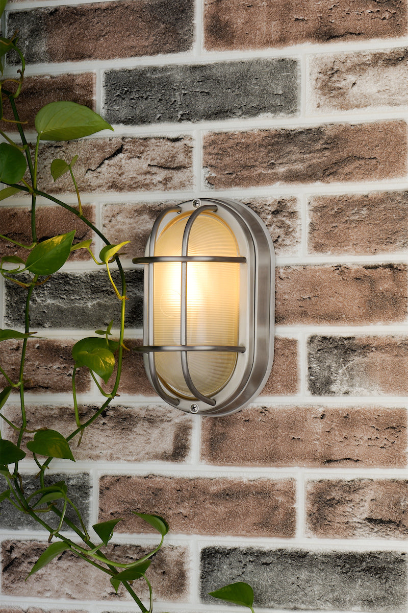Salcombe Oval Outdoor Wall Light Stainless Steel Glass IP44Polished Stainless Steel