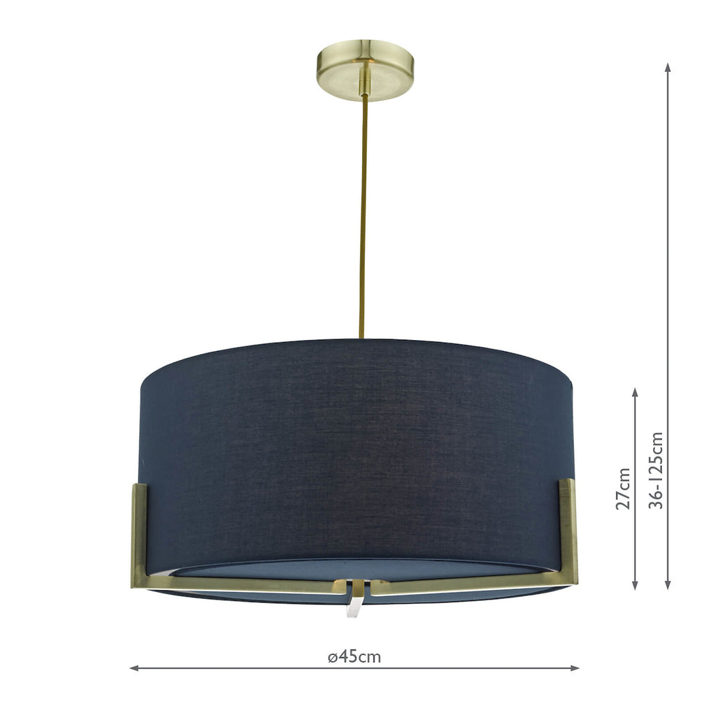 Santino Pendant Gold With Navy Cotton Shade<br>Blue