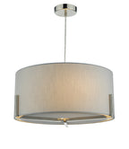 Santino Pendant Satin Chrome With Grey Cotton Shade<br>Grey