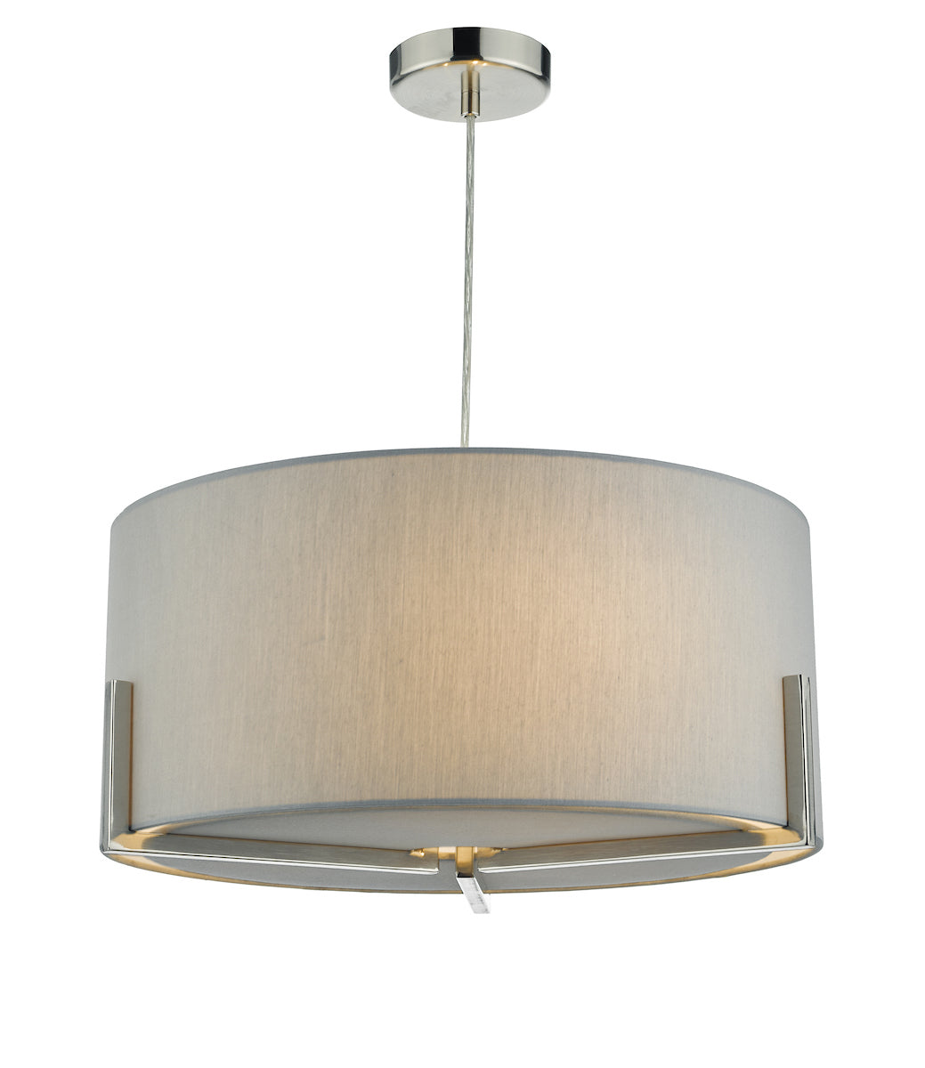 Santino Pendant Satin Chrome With Grey Cotton Shade<br>Grey