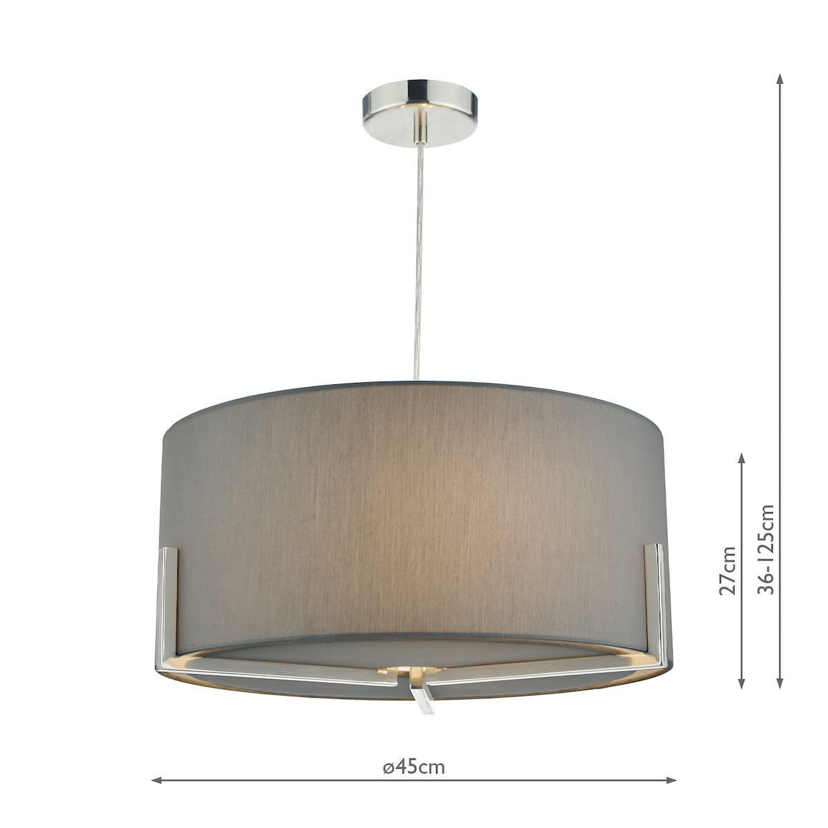 Santino Pendant Satin Chrome With Grey Cotton Shade<br>Grey