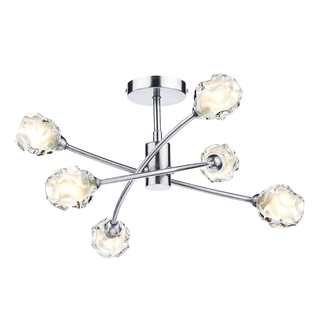 Seattle 6 Light Semi Flush Satin Chrome & Sculptured Glass<br>Satin Chrome