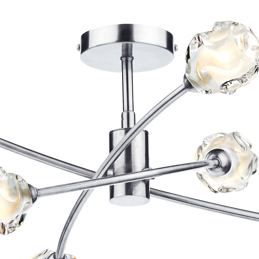 Seattle 6 Light Semi Flush Satin Chrome & Sculptured Glass<br>Satin Chrome