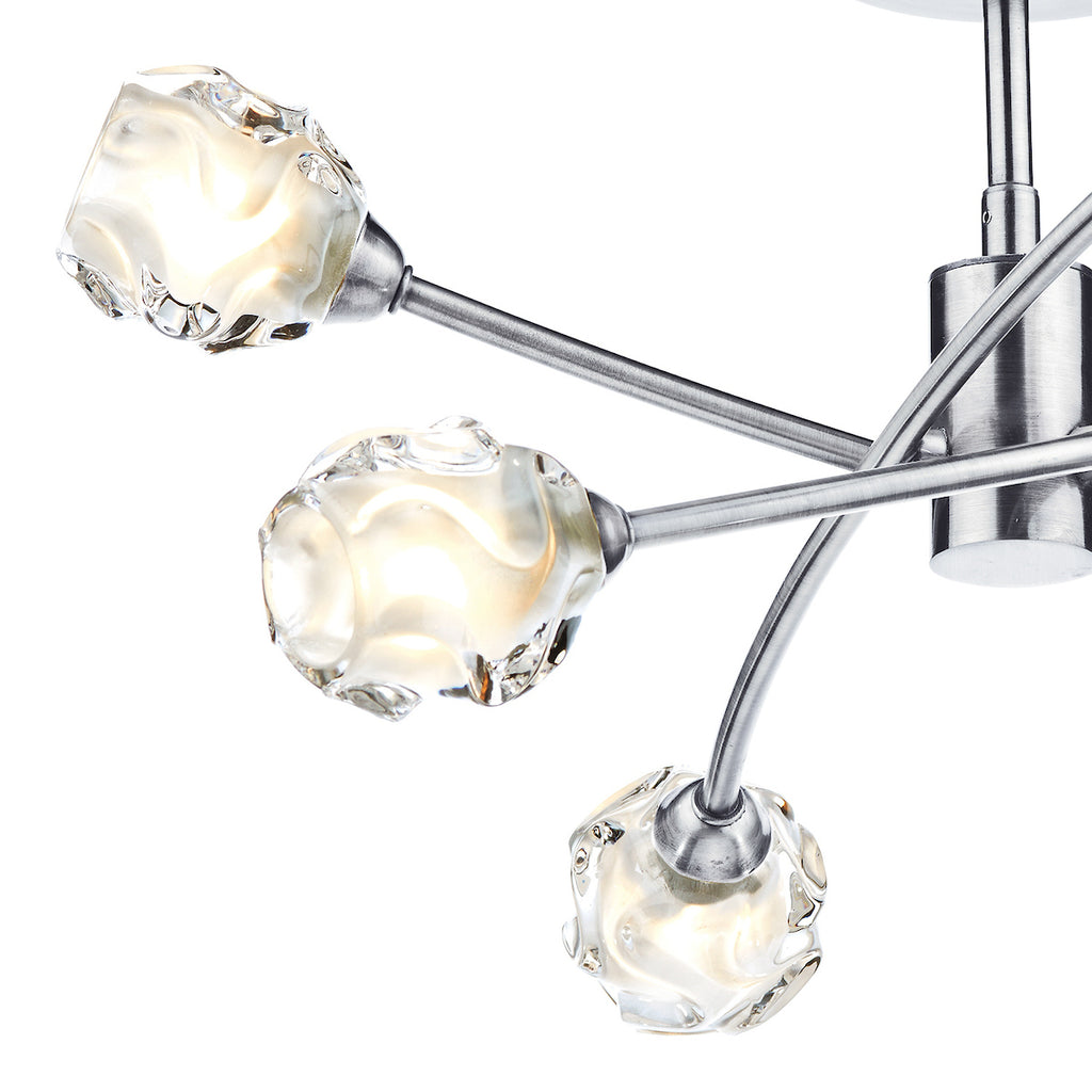 Seattle 6 Light Semi Flush Satin Chrome & Sculptured Glass<br>Satin Chrome