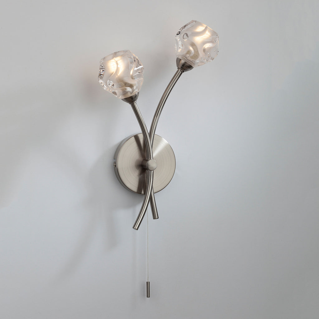 Seattle 2 Light Wall Light Satin Chrome Glass<br>Satin Chrome