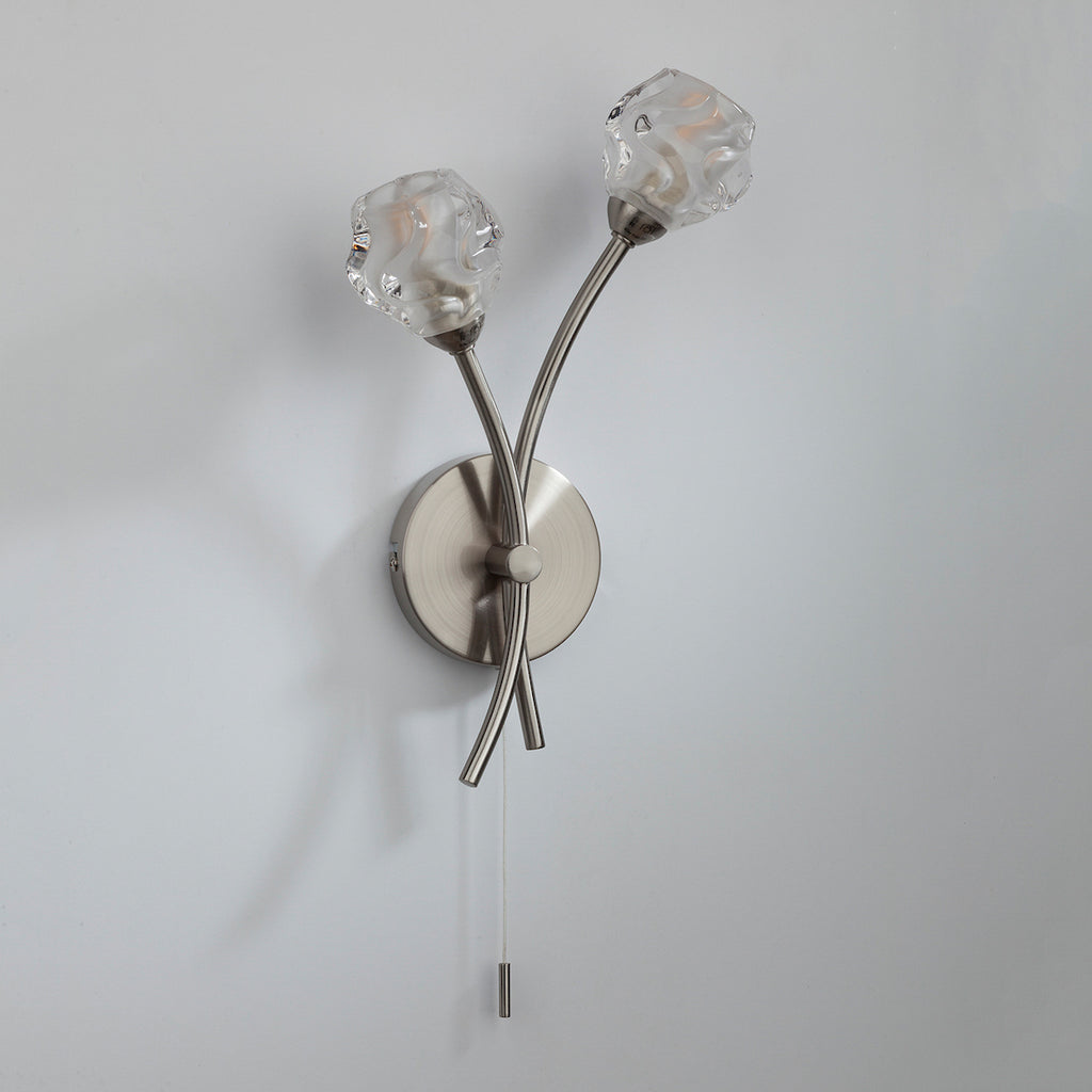 Seattle 2 Light Wall Light Satin Chrome Glass<br>Satin Chrome