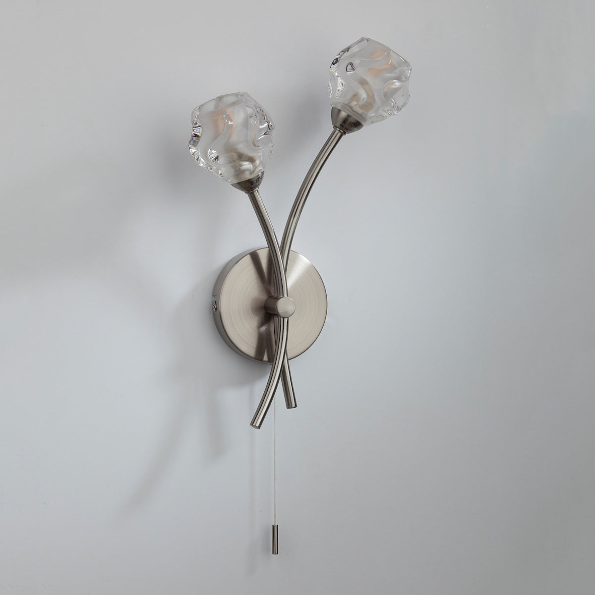 Seattle 2 Light Wall Light Satin Chrome Glass<br>Satin Chrome