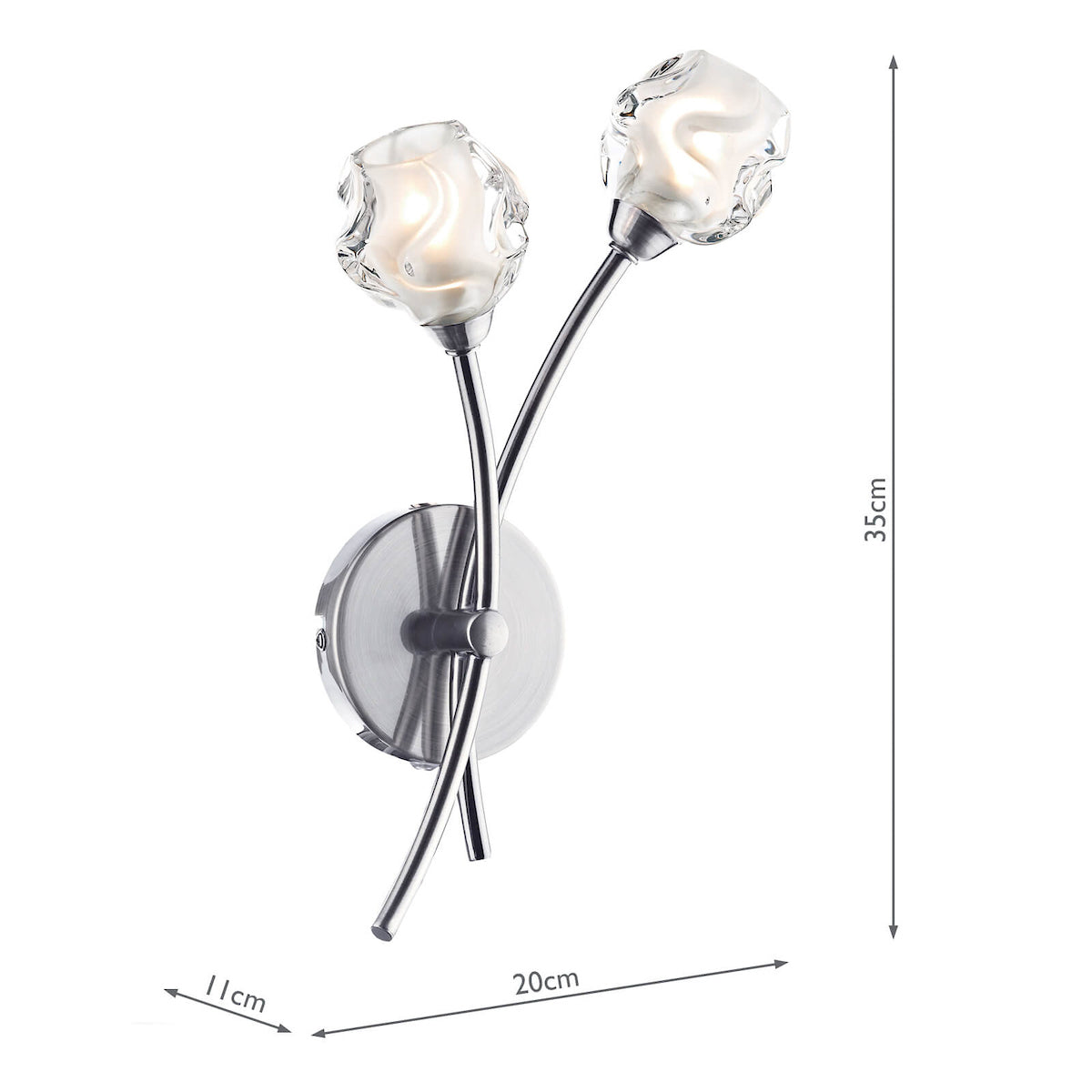 Seattle 2 Light Wall Light Satin Chrome Glass<br>Satin Chrome