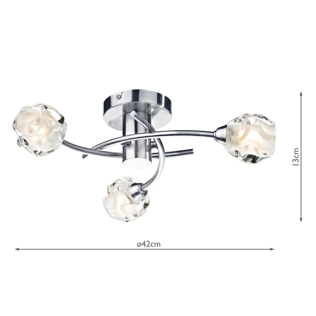Seattle 3 Light Flush Satin Chrome Glass<br>Satin Chrome