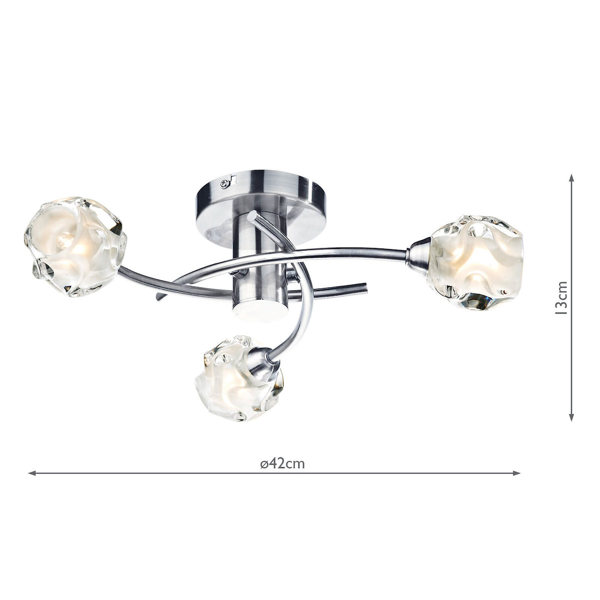 Seattle 3 Light Flush Satin Chrome Glass<br>Satin Chrome