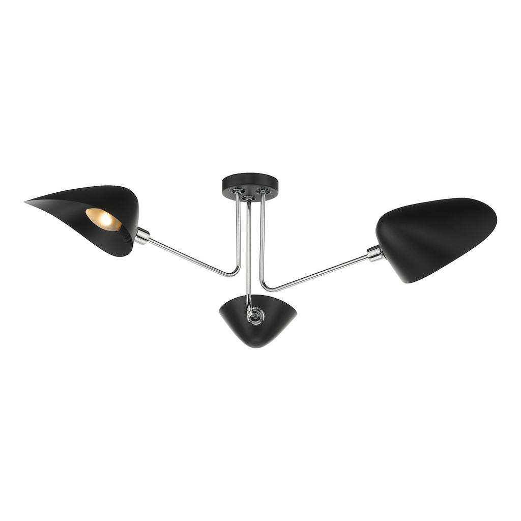 Sebastian 3 Light Semi Flush Matt Black Polished Chrome<br>Matt Black