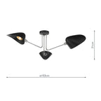 Sebastian 3 Light Semi Flush Matt Black Polished Chrome<br>Matt Black