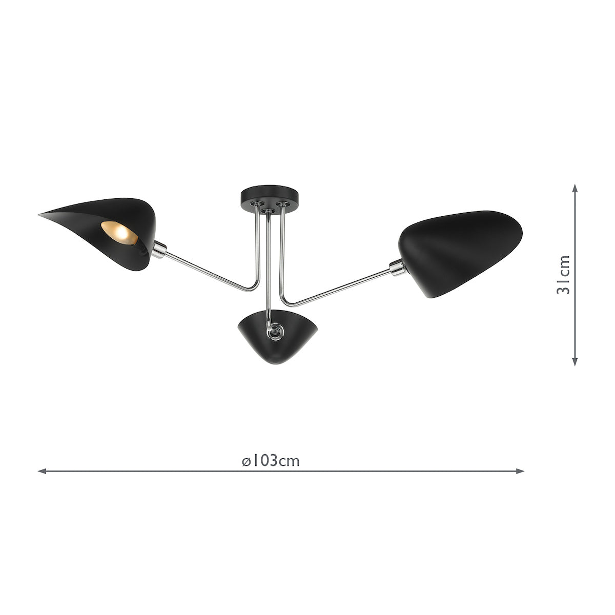 Sebastian 3 Light Semi Flush Matt Black Polished Chrome<br>Matt Black