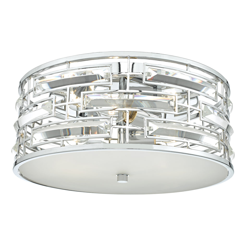 Seville 3 Light Flush Polished Chrome Crystal With Diffuser<br>Polished Chrome