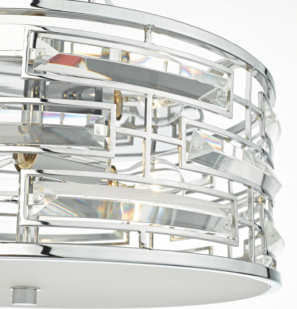 Seville 3 Light Flush Polished Chrome Crystal With Diffuser<br>Polished Chrome