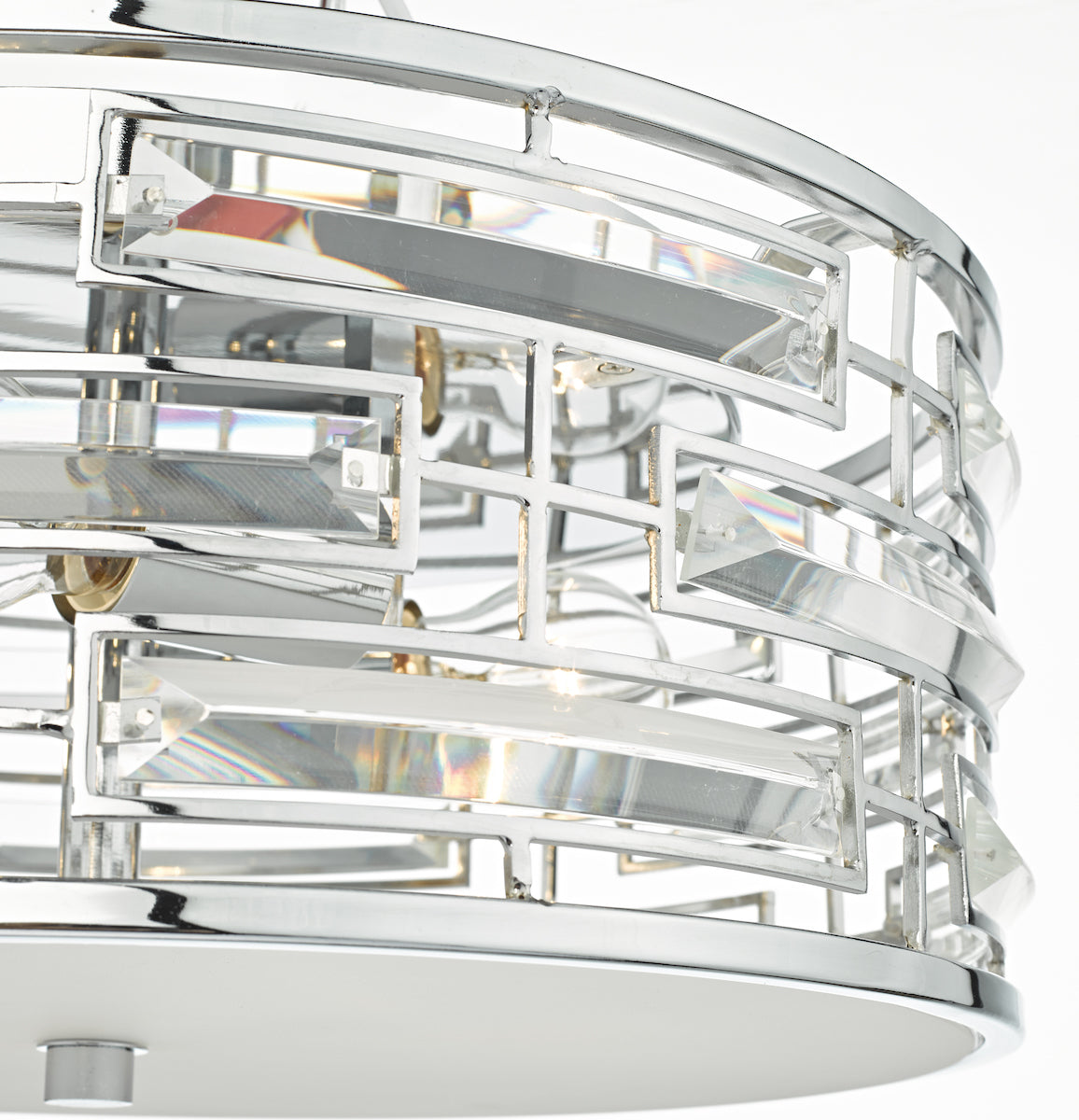 Seville 3 Light Flush Polished Chrome Crystal With Diffuser<br>Polished Chrome