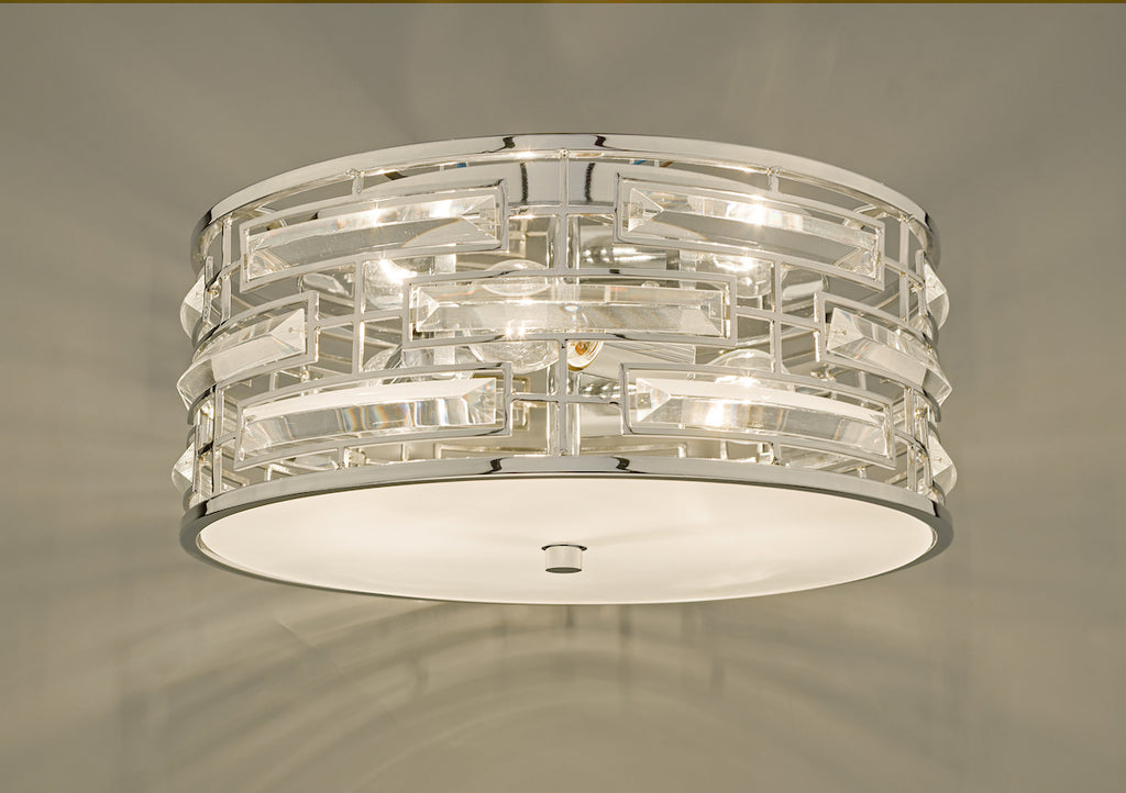 Seville 3 Light Flush Polished Chrome Crystal With Diffuser<br>Polished Chrome
