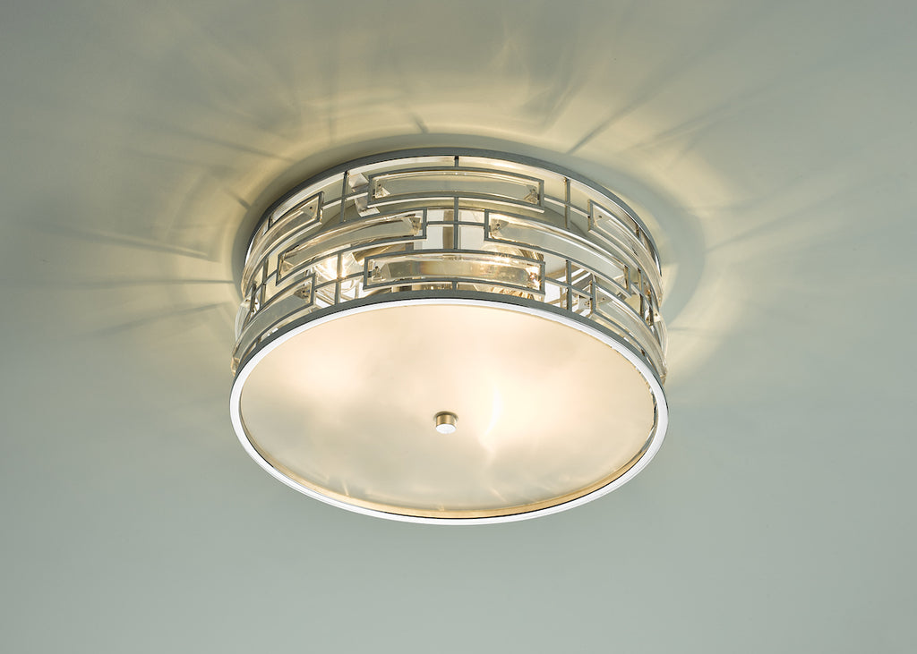 Seville 3 Light Flush Polished Chrome Crystal With Diffuser<br>Polished Chrome