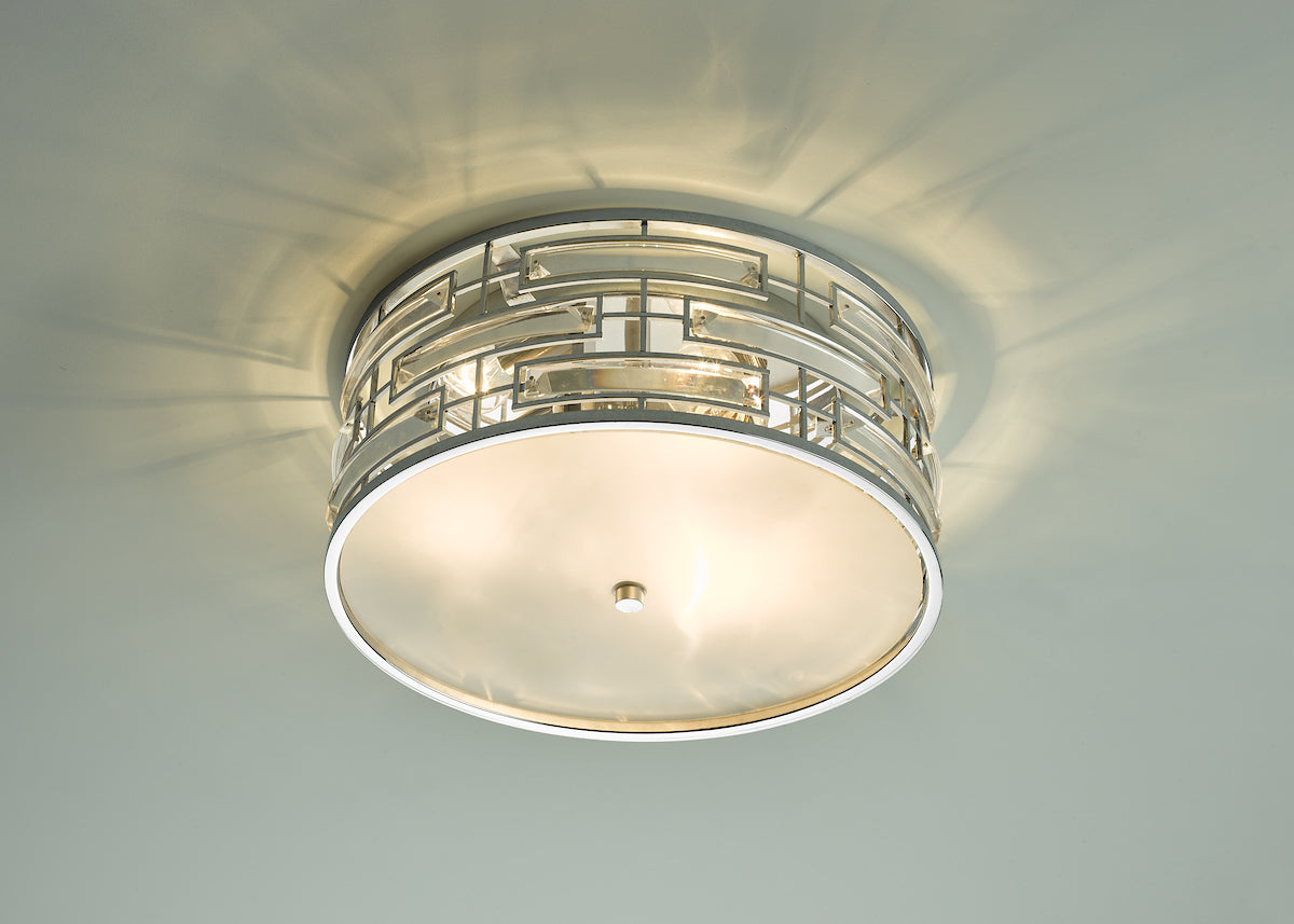 Seville 3 Light Flush Polished Chrome Crystal With Diffuser<br>Polished Chrome