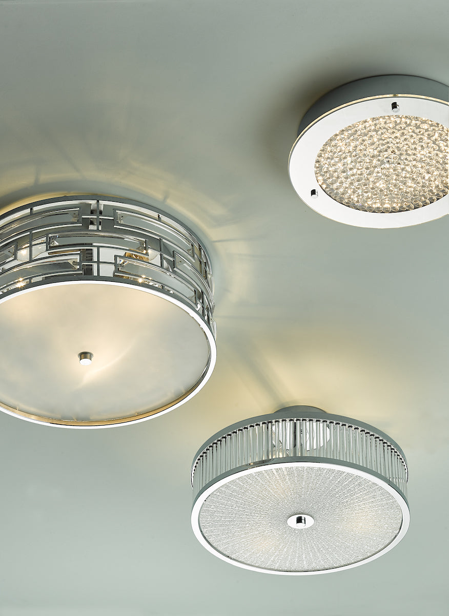 Seville 3 Light Flush Polished Chrome Crystal With Diffuser<br>Polished Chrome