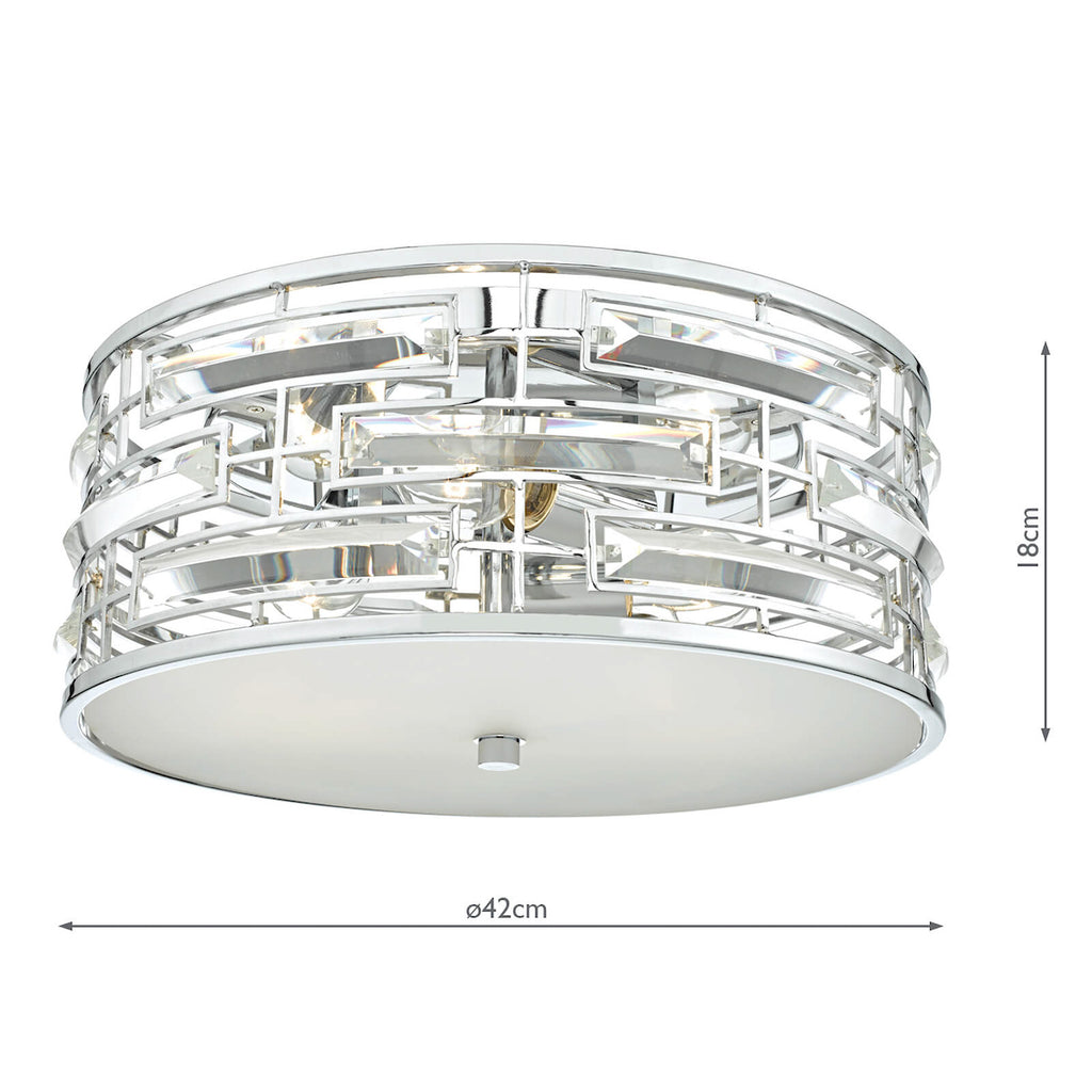 Seville 3 Light Flush Polished Chrome Crystal With Diffuser<br>Polished Chrome