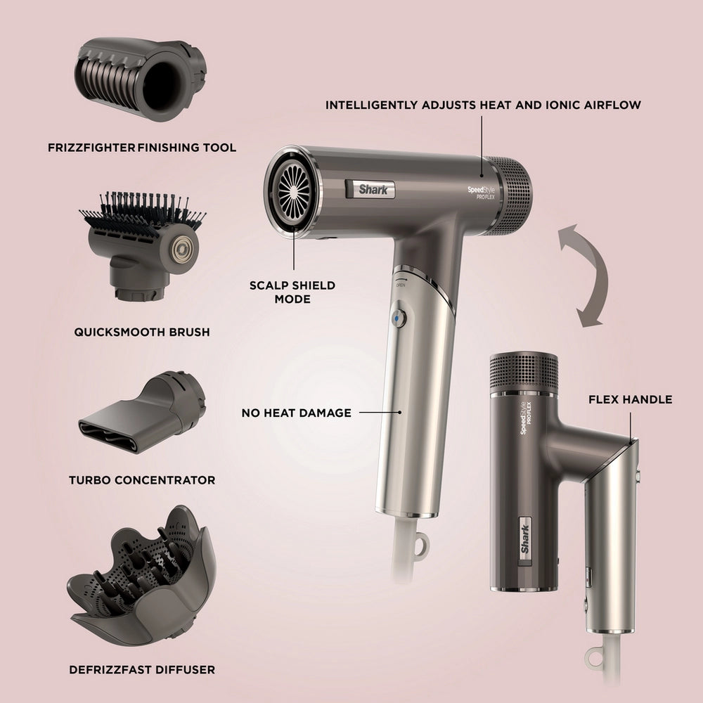 Shark HD542UK SpeedStyle Pro FLEX 4-in-1 High-Velocity Hair Dryer System - Mocha Silver