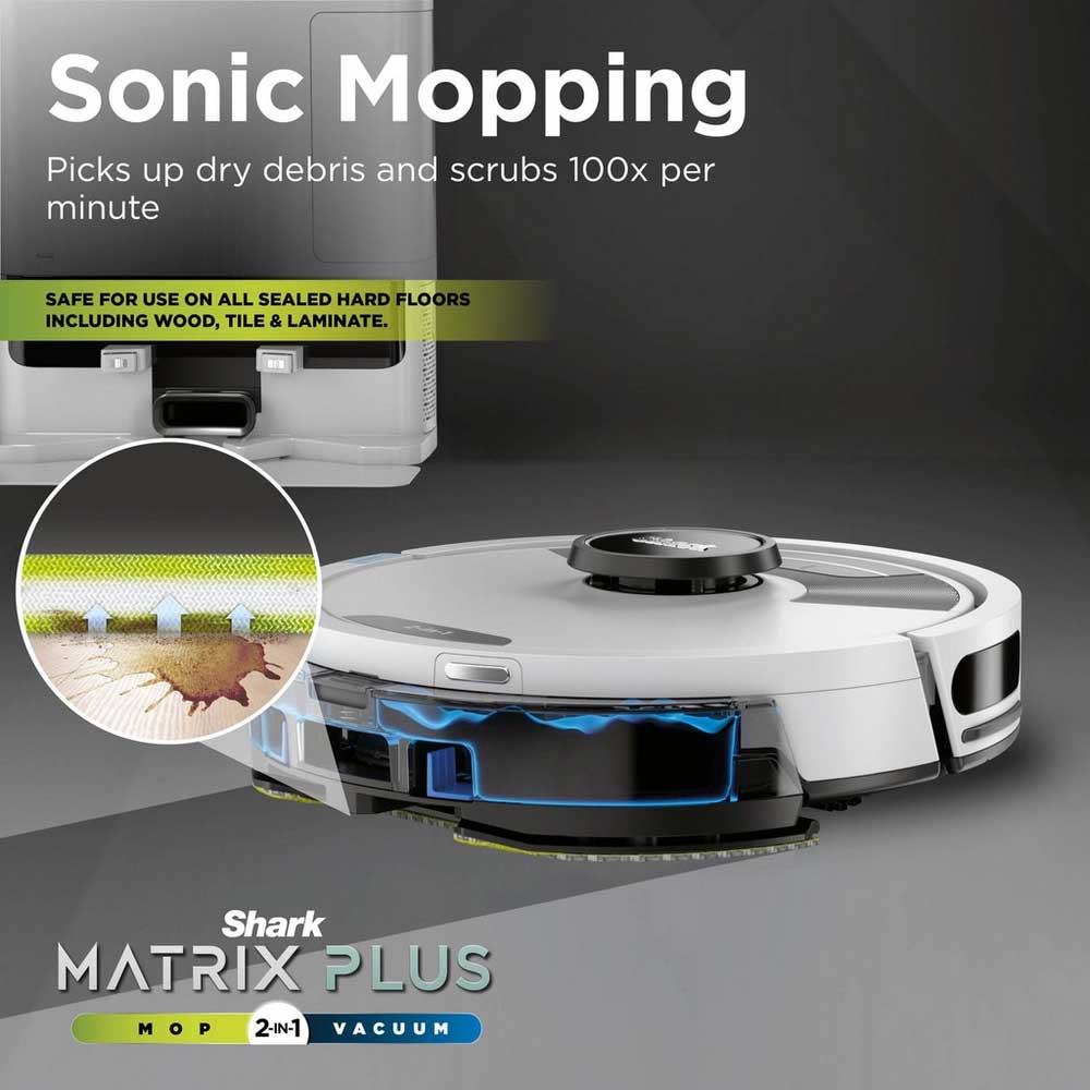Shark RV2620WAUKWH Matrix Plus 2 in 1 Self Empty Robot Vacuum & Mop - 110 Minutes Run Time - White/Silver