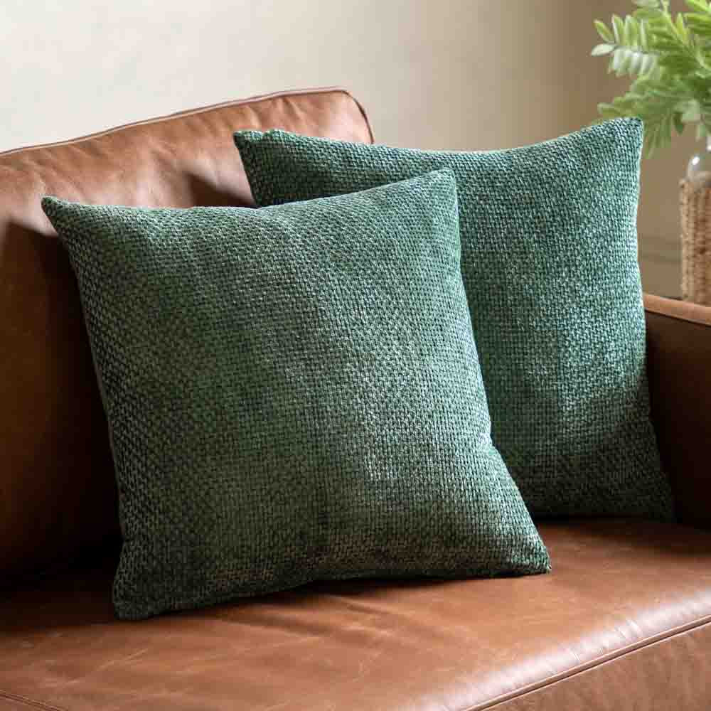 Basketweave Chenille Cushion Olive (2 Pack) - Poly Filled