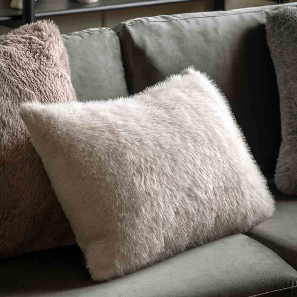 Maple Faux Fur Cushion Oatmeal - Feather Filled