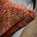 Cut Velvet Fringe Cushion Terracotta - Poly Filled