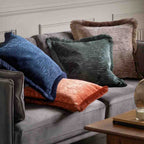 Cut Velvet Fringe Cushion Terracotta - Poly Filled
