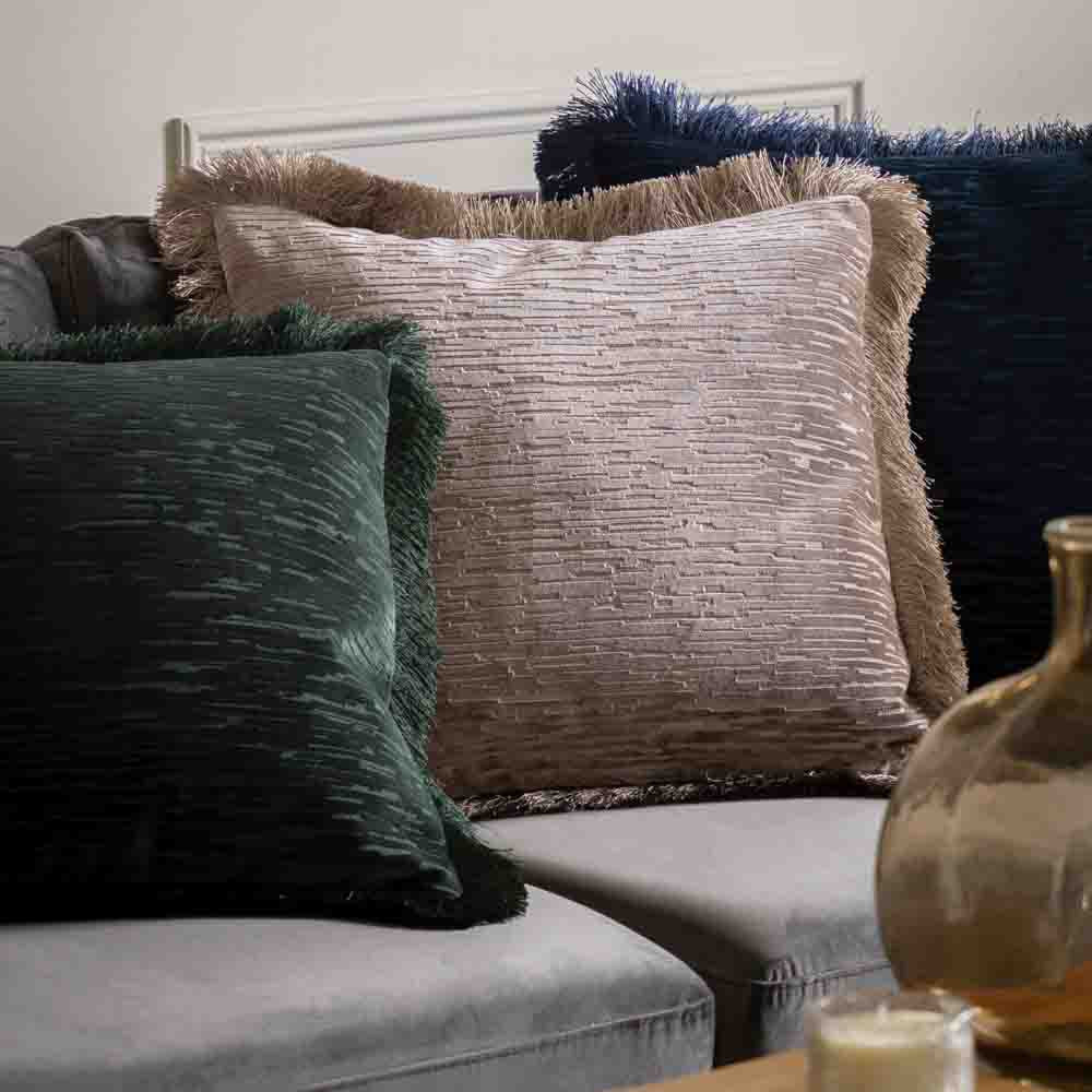 Cut Velvet Fringe Cushion Silver - Poly Filled