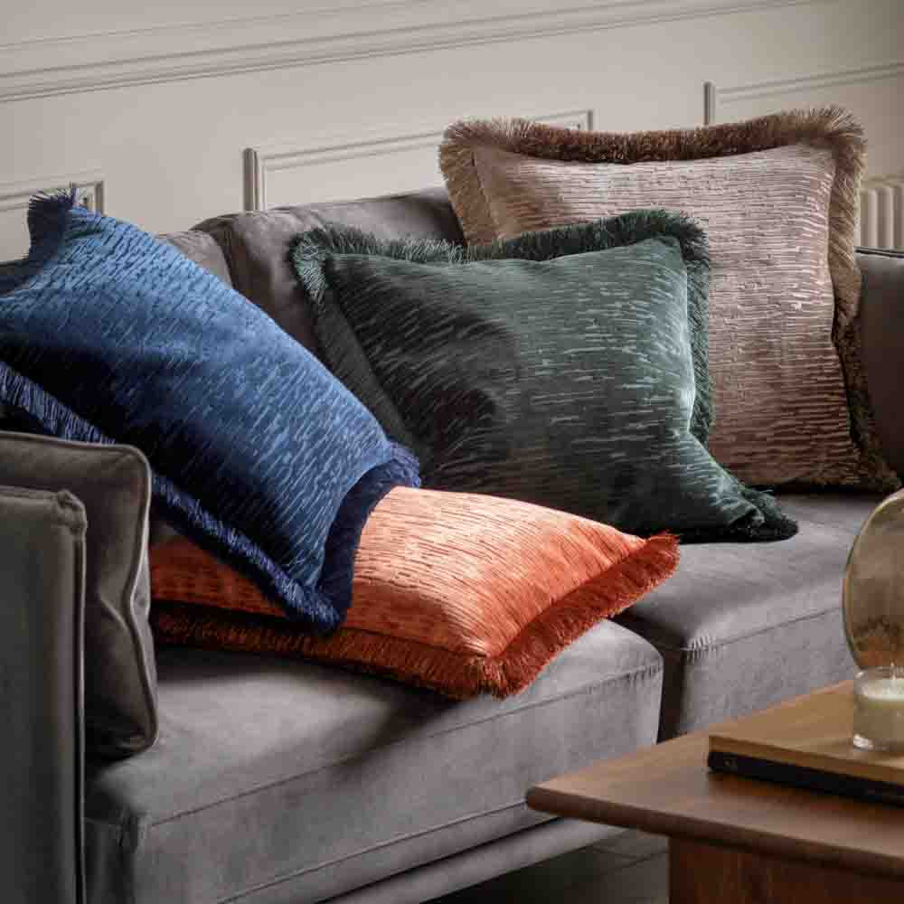 Cut Velvet Fringe Cushion Silver - Poly Filled