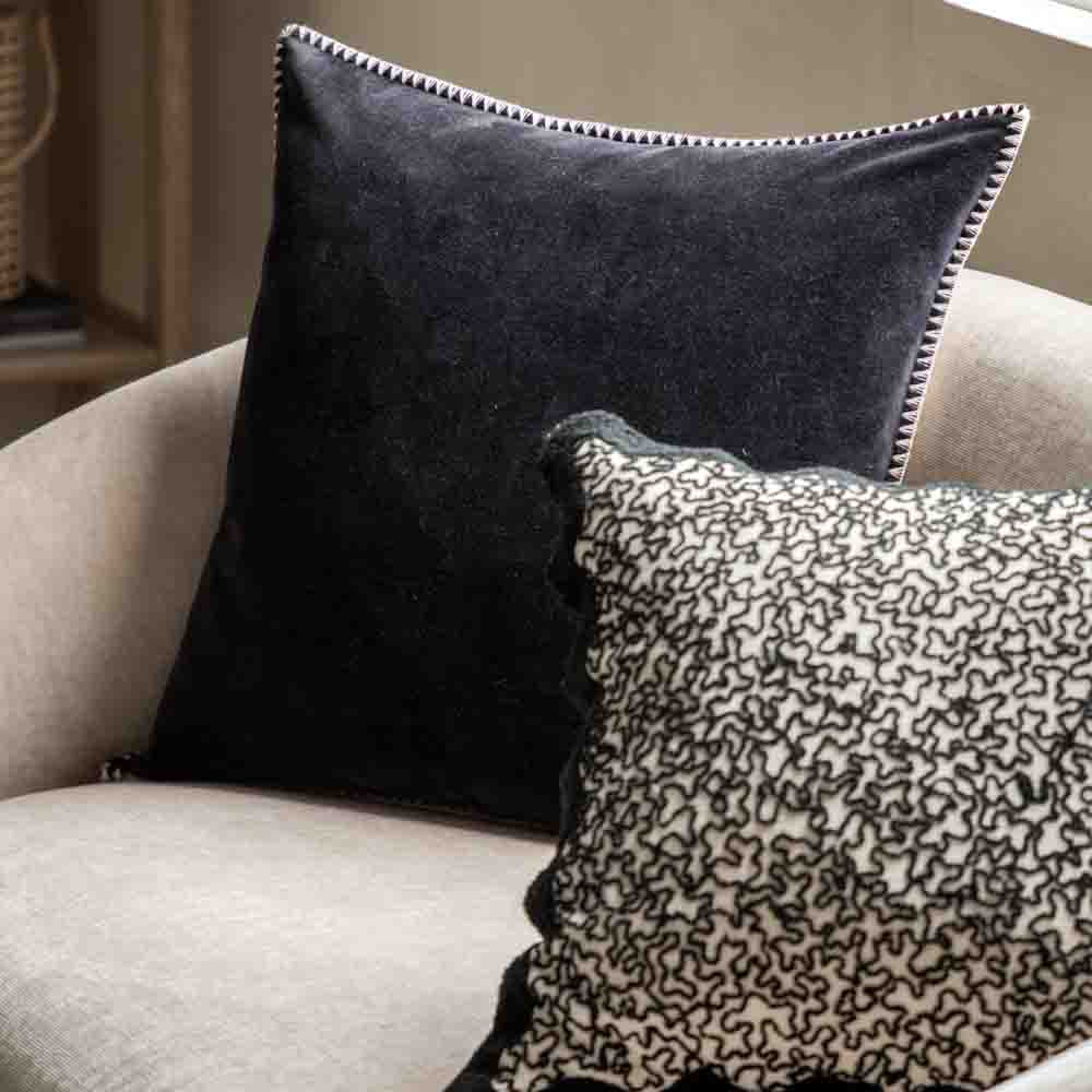 Nico Velvet Cushion Black - Poly Filled