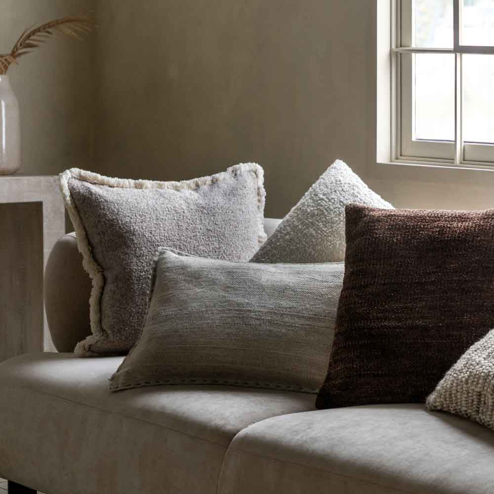 Woodleigh Fringe Cushion Stone - Feather Filled