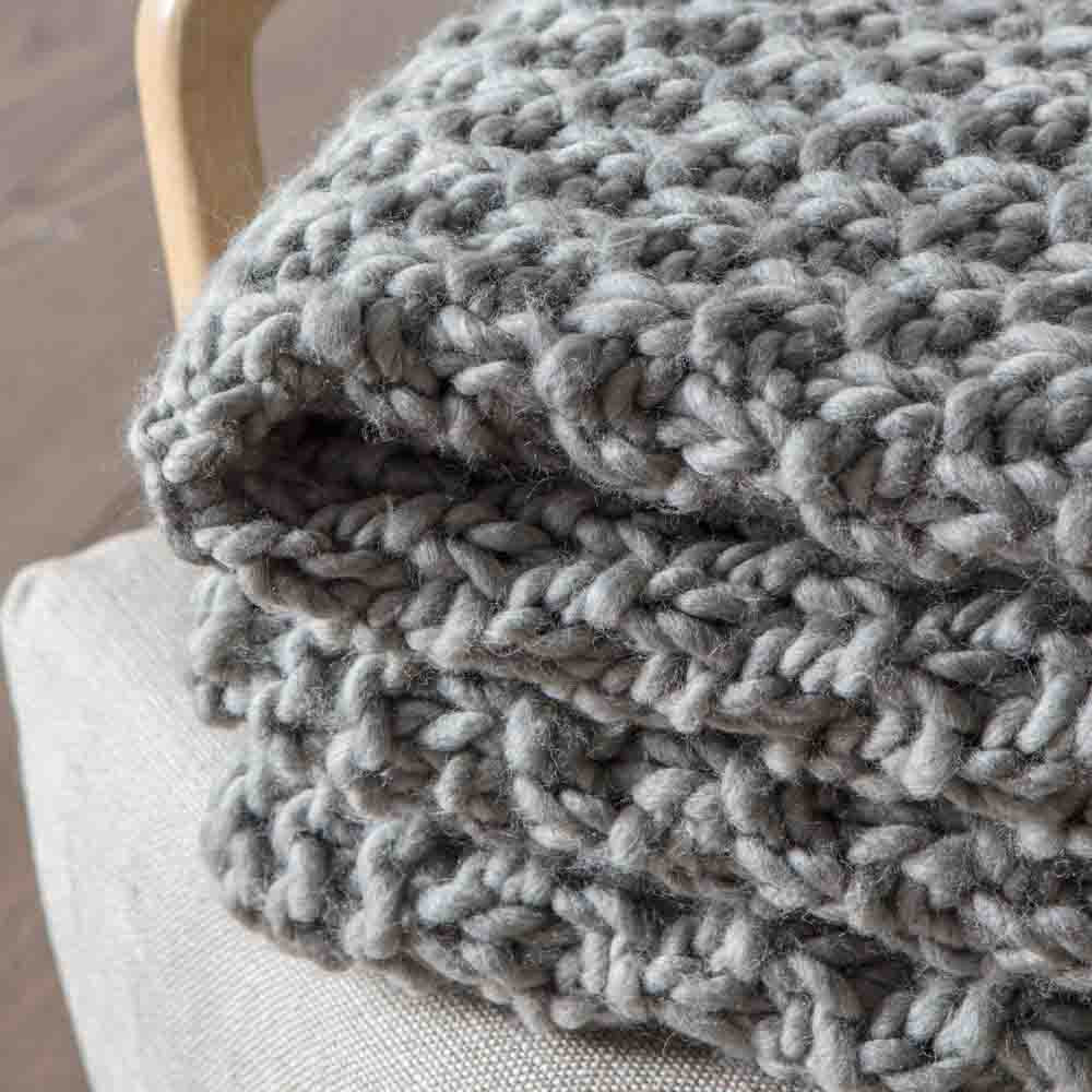Moss Chunky Knitted Throw Grey