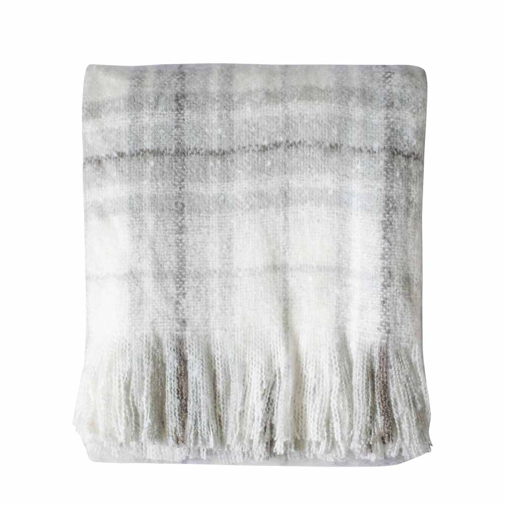 Check Faux Mohair Throw Grey