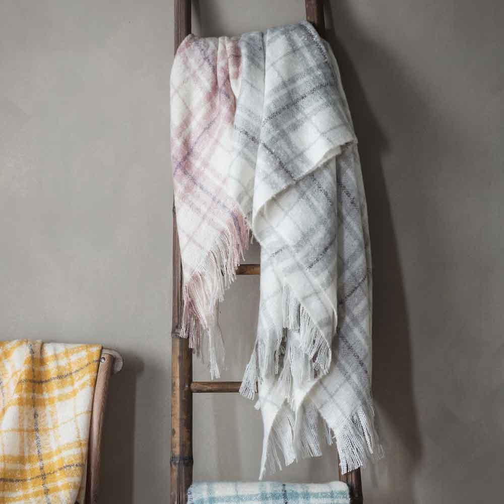 Check Faux Mohair Throw Grey