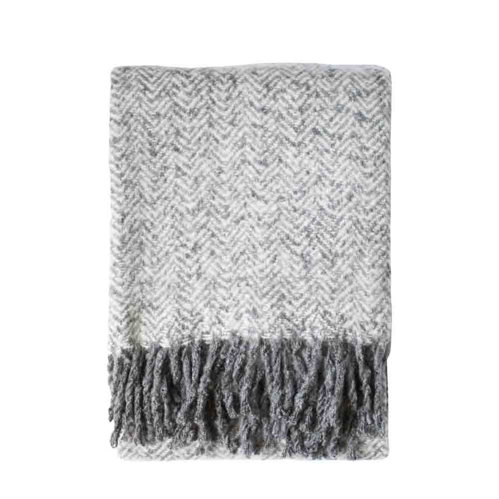 Herringbone Faux Mohair Throw Grey