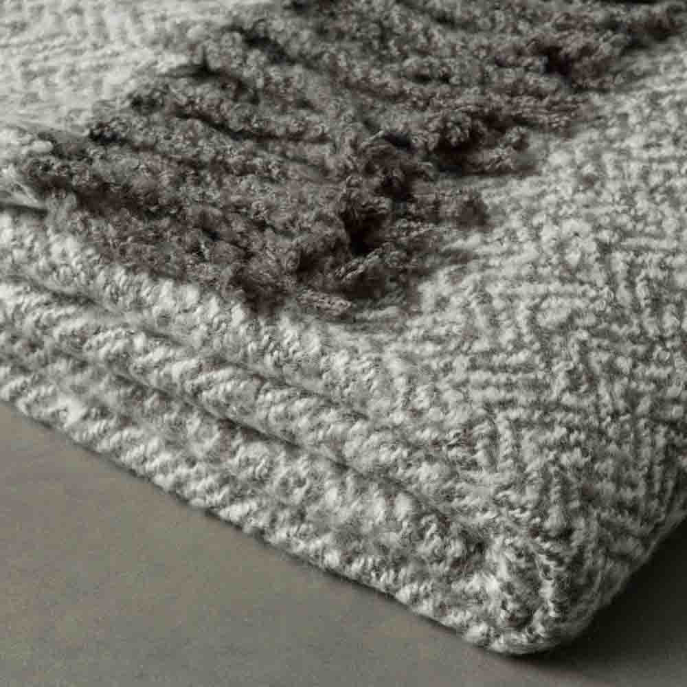 Herringbone Faux Mohair Throw Grey