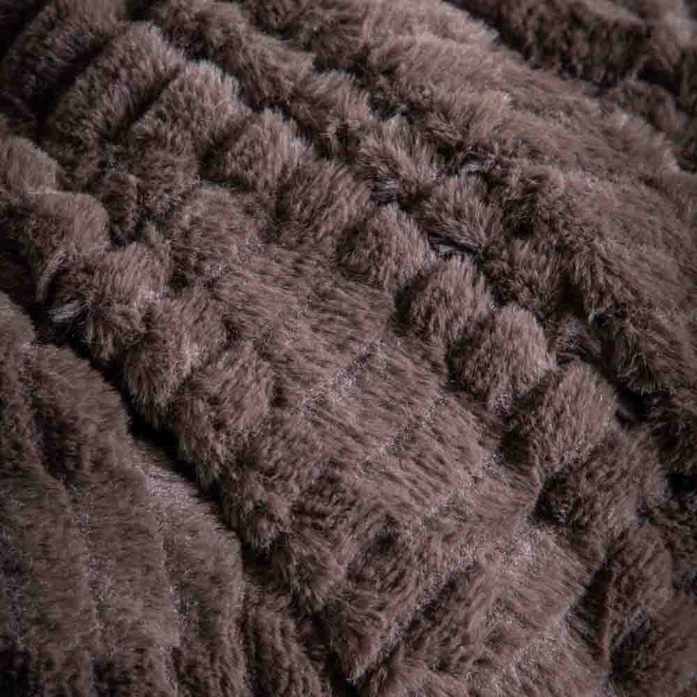Textured Rabbit Faux Fur Throw Brown